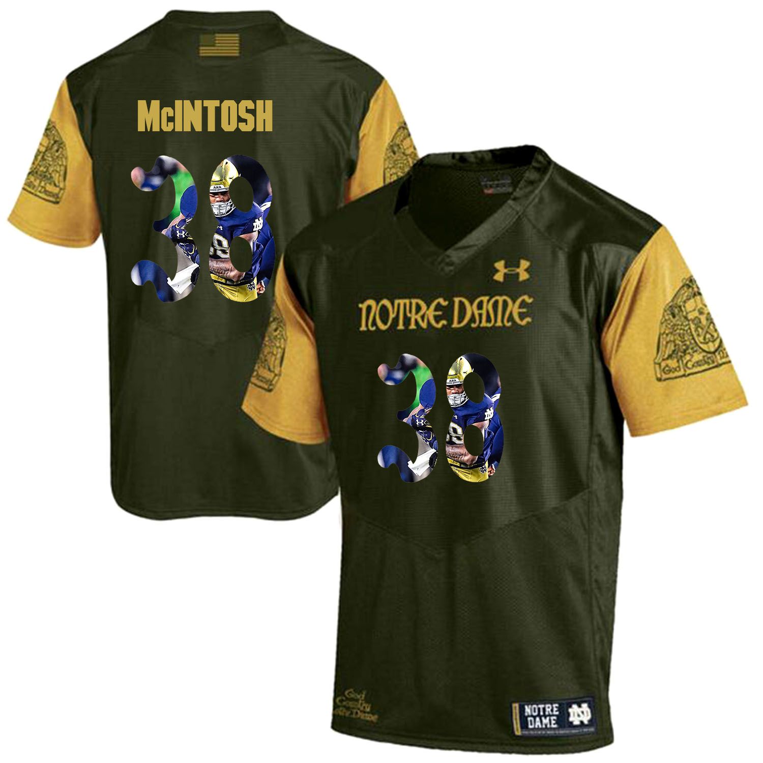Men Norte Dame Fighting Irish 38 Mcintosh Green Fashion Edition Customized NCAA Jerseys